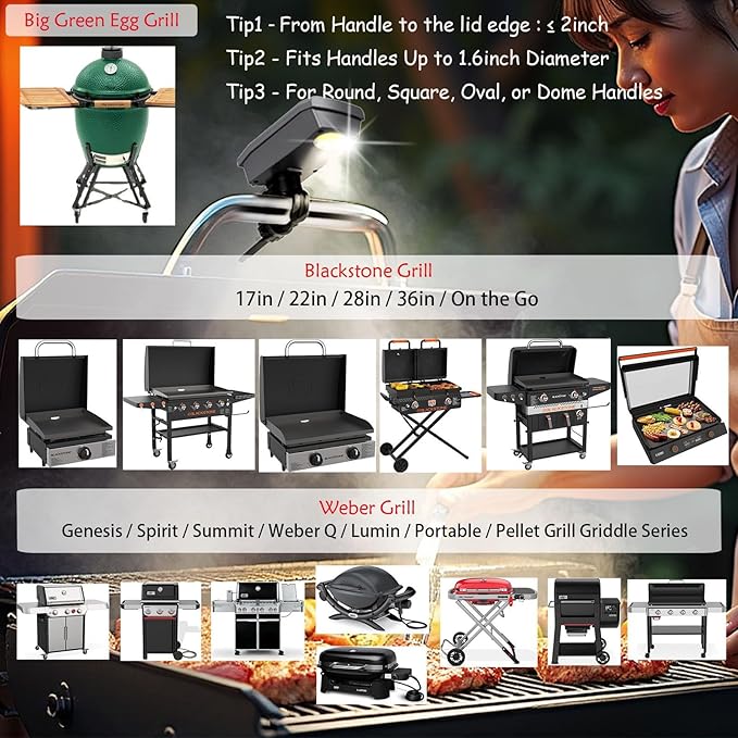 Solar/USB-C Grill Lights for Outdoor Grill Compatible with Blackstone/Weber/Big Green Egg - Rechargeable LED Work Light - Valentines Gifts for Him Men Husband Boyfriend Dad Adults - BBQ Accessories