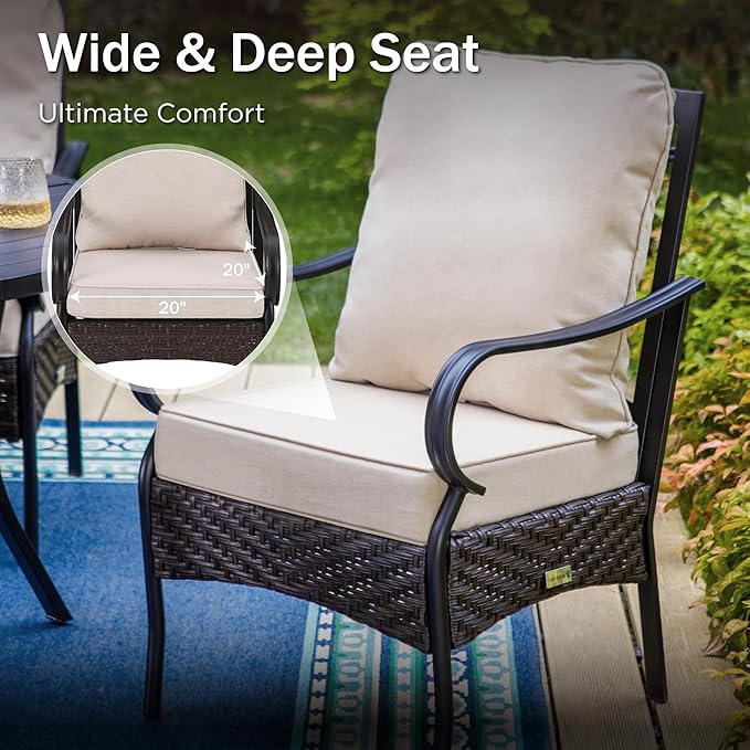 PHI VILLA Outdoor Dining Set for 6, All-Weather Patio Table and Chairs Set with Umbrella for 6, Heavy Duty Rectangle Patio Table Set for Deck, 6 Extra Large Outdoor Swivel Chairs with Thick Cushions