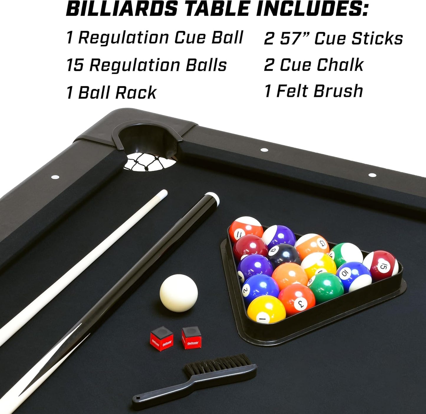 GoSports 6, 7, or 8 ft Billiards Tables - No Assembly, Choose Your Color - Portable Pool Table Includes Full Set of Balls, 2 Cue Sticks, Chalk and Felt Brush