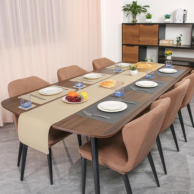 Myir JUN Table Runner Double Sided Vinyl Runner Table 94 Inch Long Runner for Table Washable Waterproof Non-Slip for Home Decorations Gray Wheat,12 x 94 inch