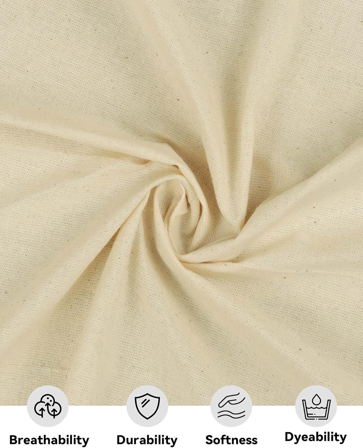 HOTGODEN Medium Weight 100% Cotton Muslin Fabric: 63 inch x 5 Yards Unbleached Muslin Linen Fabric Material for Sewing Material Apparel Cloth