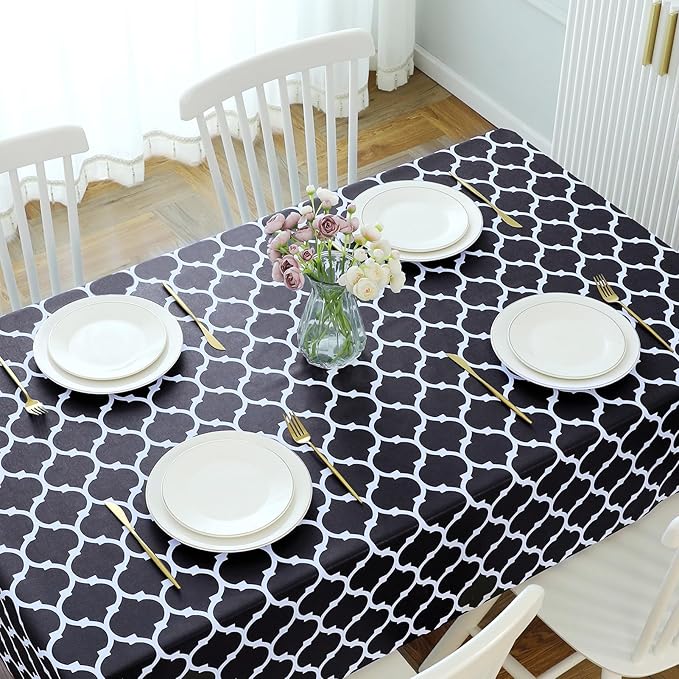 Romanstile Rectangle Plastic Tablecloth, 100% Waterproof Oil-Proof Checkered PVC Table Cloth, Heavy Duty Vinyl Table Cover for Dining, Camping, Picnic, Outdoor - 54 x 120 Inch, Moroco Black