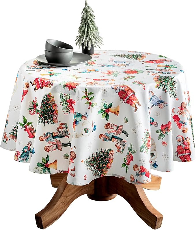 Maison d' Hermine Table Cloth Round Table 100% Cotton 69 Inches Fall Tablecloth Reusable Everyday Use for Thanksgiving Christmas Decorations Dining Farmhouse Party (Chromo)