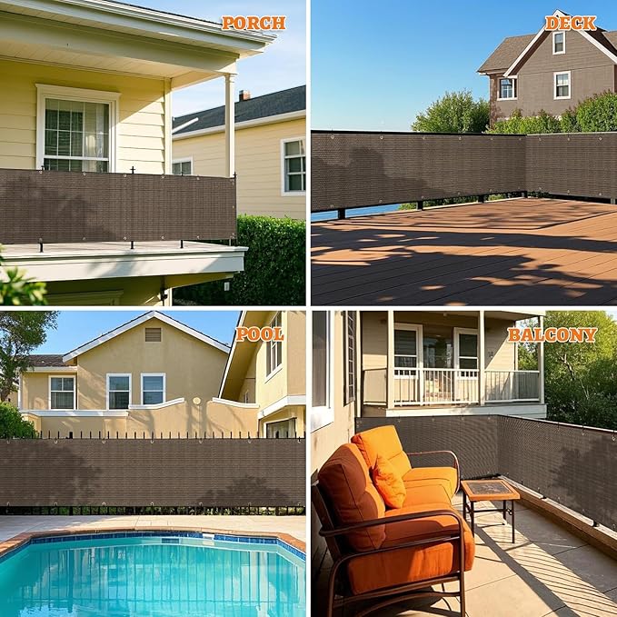 2.5' x 154' Balcony Privacy Screen Fence Cover with Zip Ties Grommets for Apartment Patio Porch Deck Backyard Outdoor (Brown)