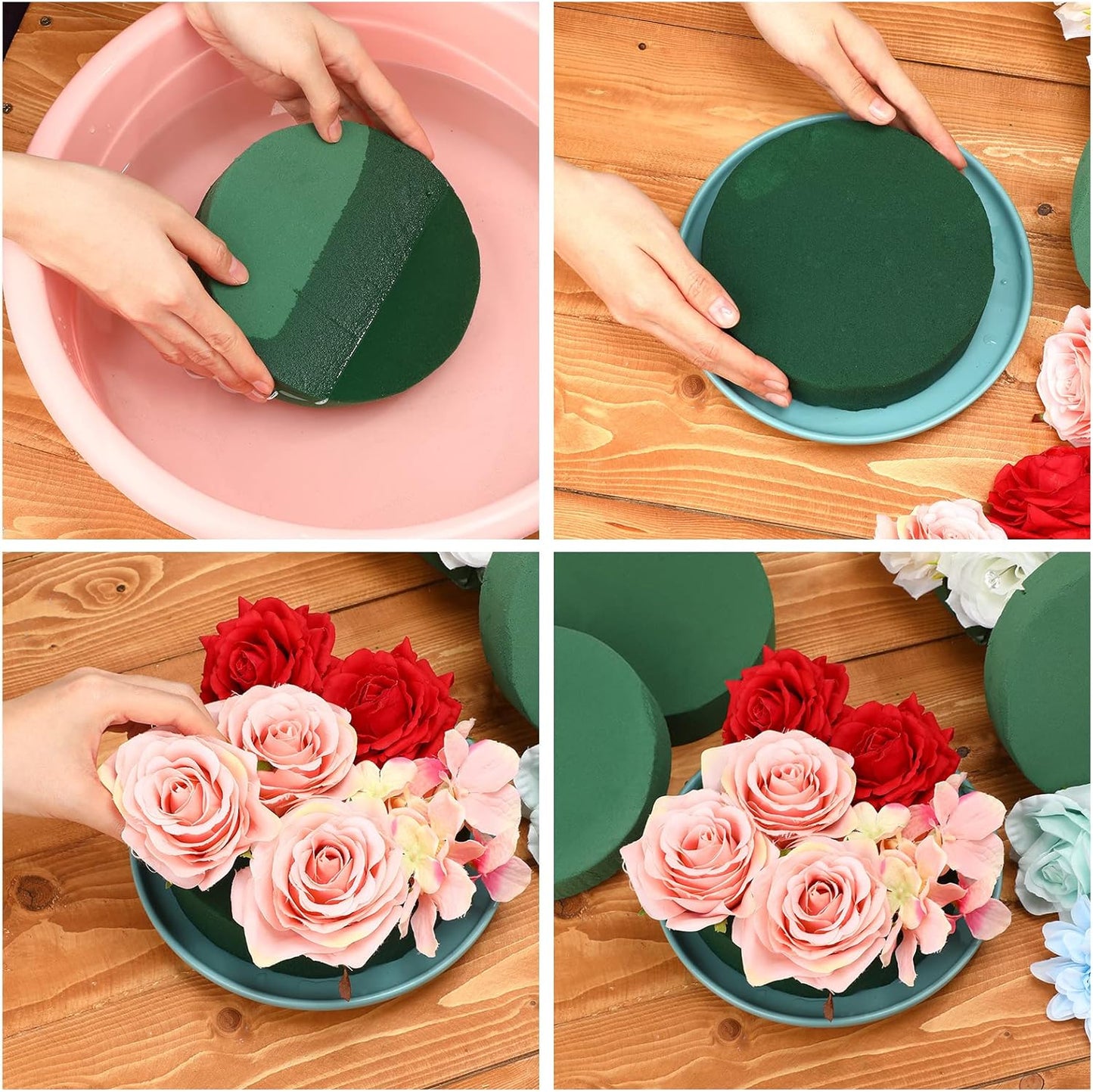 12 Pieces Round Floral Foam Wet Green Flower Foam DIY Flower Arrangement Kit for Aisle Wedding Party Decoration(6.5 x 6.5 x 1.57 Inches)