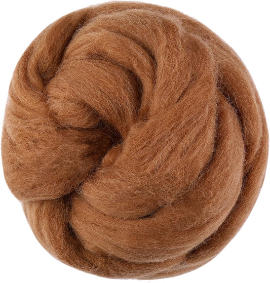 3.53oz Wool Roving Yarn, Fiber Roving Wool Top, Pure Wools, Chunky Yarn, Spinning Wool Roving for Needle Felting Wet Felting DIY Hand Spinning (Wood Brown)