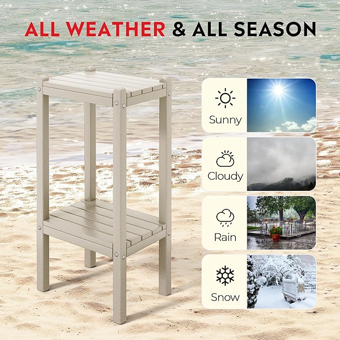 Costaelm Paradise 36"" Outdoor Adirondack HDPE 2-Tier Patio Side Table, Sand, COS02991