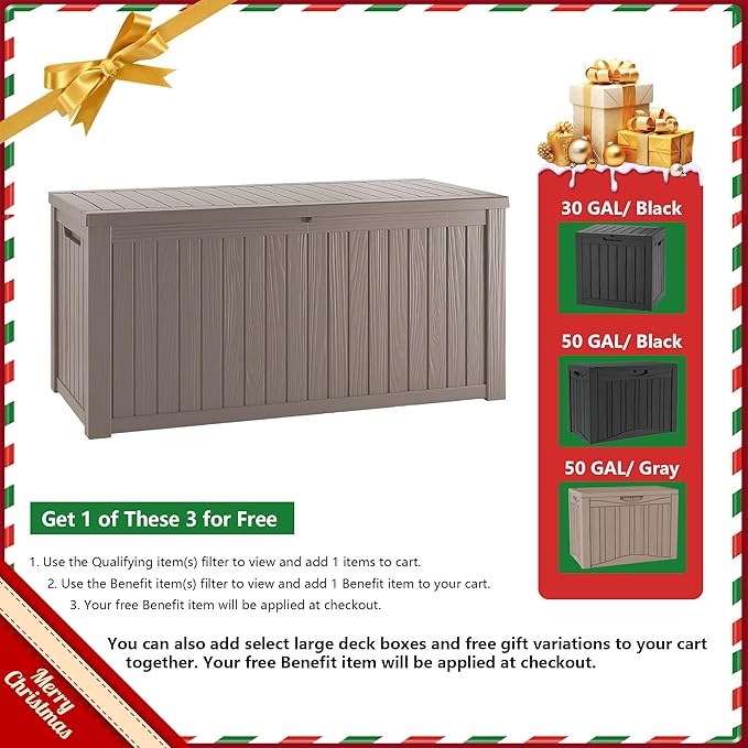 TARKARI 180 Gallon Lockable Resin Deck Box, Waterproof & UV-Resistant Outdoor Storage Box for Outdoor Cushion Storage, Garden Tools & Pool Accessories Storage, Gray