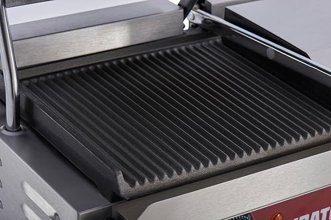 Kratos Commercial Electric Panini Sandwich Grill with Grooved Plates, 18.7" x 9" Cooking Surface, Commercial Countertop Panini Press, 120V, 3500W (29Y-023)