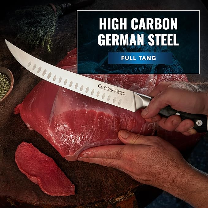 Cutluxe Butcher Carving Set – Cimeter Breaking & Boning Knives for Meat Cutting – Professional Knife, Razor Sharp German Steel, Full Tang, Ergonomic, Butcher Knives for BBQ – Artisan Series