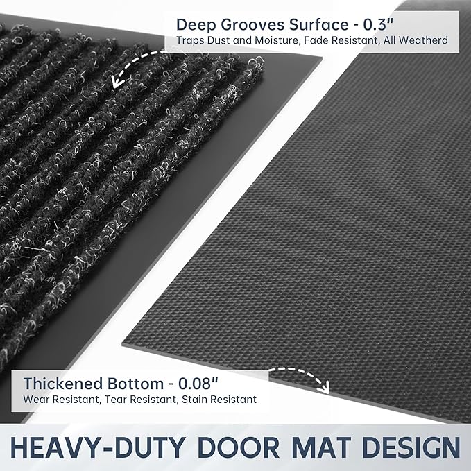 Front Door Mat, 72" x 36" Heavy Duty Indoor Outdoor Doormat, Non-Slip Welcome Mats for Entryway, Rubber Backing Low Profile Commercial Door Mats, Black Stripe