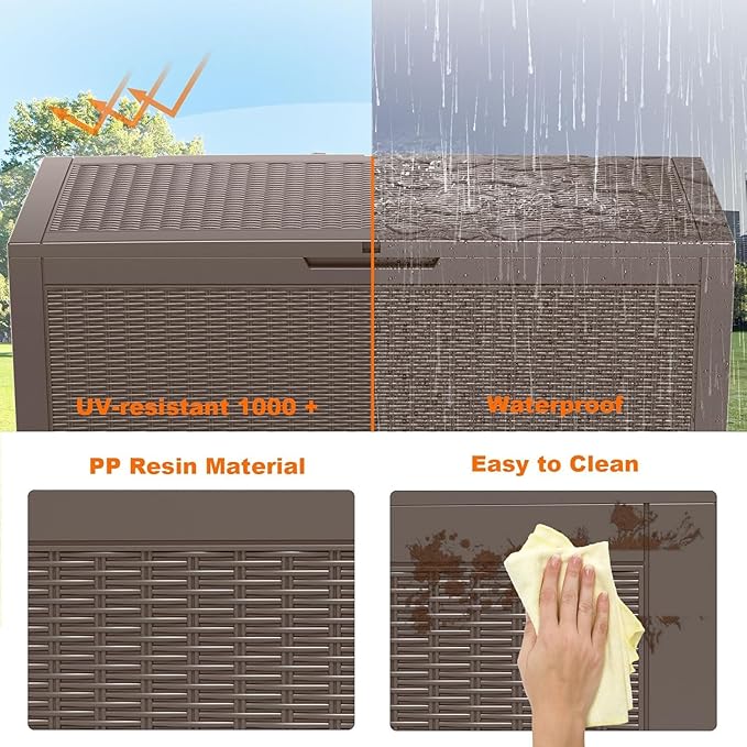 120 Gallon Deck Box,Resin Outdoor Storage Box with Lockable for Patio Furniture, Pool Accessories, Garden Tools Waterproof Outside Storage Box, Grey