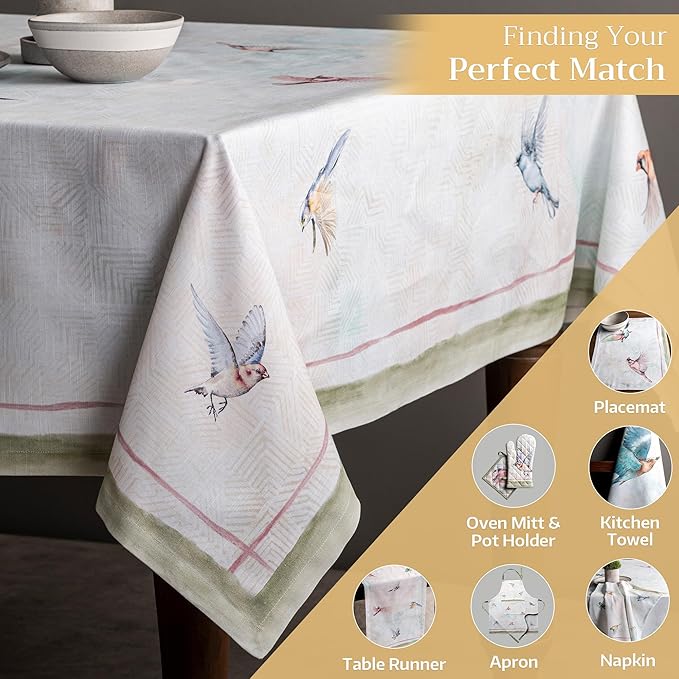 Maison d' Hermine Table Cloth Rectangle Table 100% Cotton 54 x 72 Inches Tablecloth Reusable Decorative for Dining Room, Farmhouse, Home, Party, Festive & Wedding Spring Summer - Flying Birds