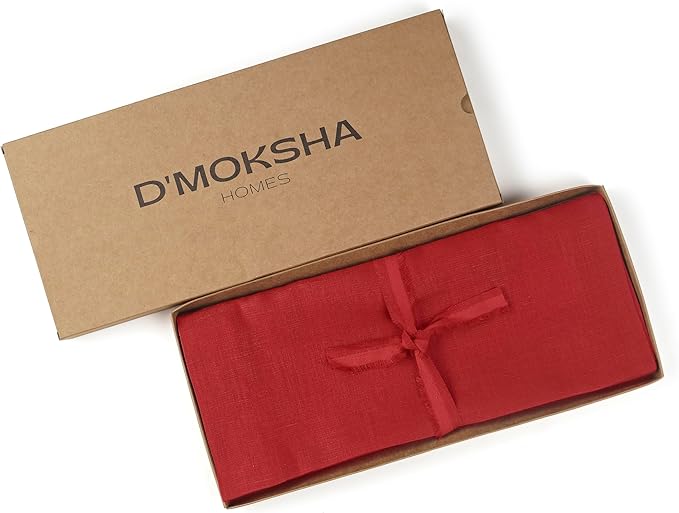 D'Moksha Homes Linen Bright Red Table Runner 84 Inches Long - 100% Pure Linen 14 x 84 Inch Table Runner for Dining, Valentines, Holiday - Machine Washable