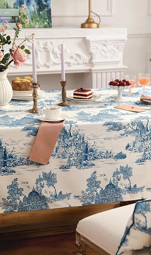 patdrea Designer Small Square Cyan Tablecloth,Vintage Linen with Ancient Castle and Manor Pattern Tablecloths,Table Cover Cloth Decor for Kitchen Dining Christmas,Thanksgiving,55"x55"-Lucerne a