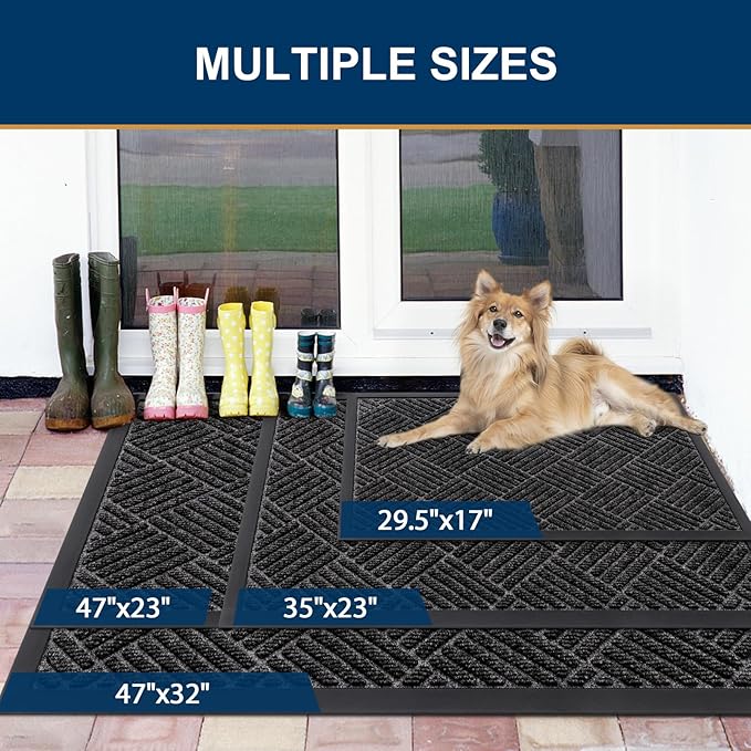 Smiry Front Door Mat Outside Entrance, Heavy Duty Outdoor Indoor Natural Rubber Doormat, Non Slip, Trap Dirt and Moisture, Easy Clean, Low Profile Patio Porch Entryway Mat, 35x23, Silver Grey