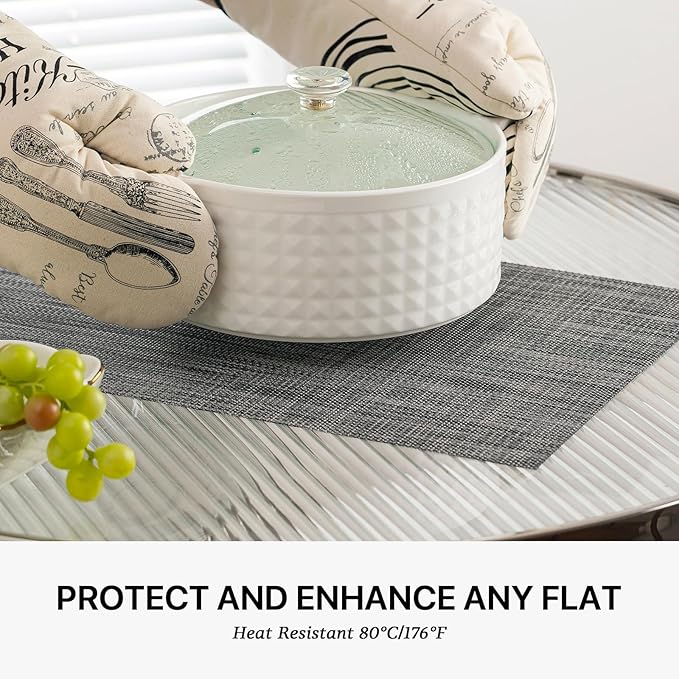 LEXMORE Placemats Set of 8 Vinyl/Plastic Woven Place Mats for Kitchen Table Indoor/Outdoor Washable Placemat Wipeable Dining Table Mats(Dark Gray)