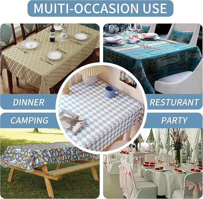 Square Table Cloth,100% Waterproof Tablecloth Oil Proof Spill Proof Vinyl Table Cloth, Wipe Clean Plastic Table Cover for Dining, Camping, Indoor and Outdoor 54" x 54",Blue Checkered
