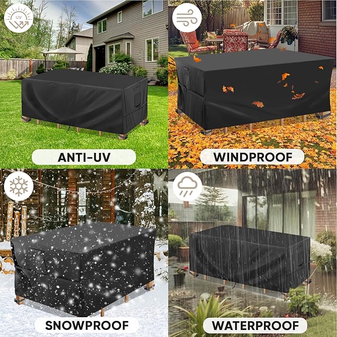 BALEINE Patio Furniture Covers, 108×82 Outdoor Furniture Cover Waterproof, Heavy Duty Oxford Patio Table Cover for Outdoor Table, Chair, Sofa, Desk (Black 108"L×82"W×28"H)