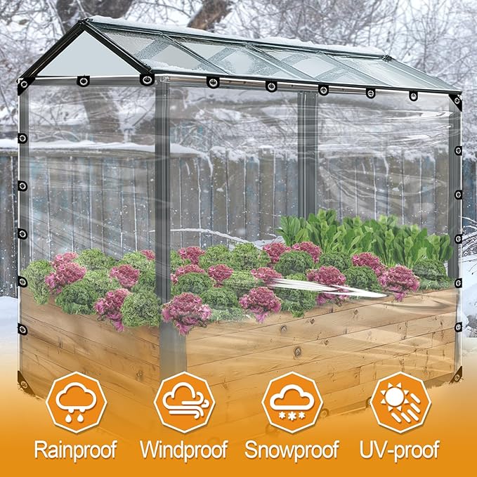 10x13ft Anti-Tear Clear Tarp Waterproof for Patio Winterizing - 2pcs Windproof Poly Tarpaulin, Heavy Duty Transparent Enclosure with Grommets for Covering Chicken Coops Greenhouse Garden Plants