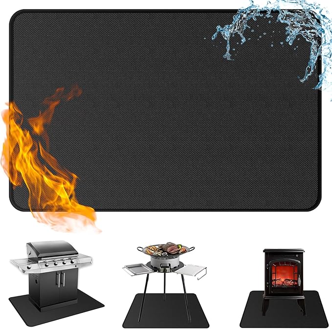 Anze Under Grill Mat for Outdoor Grill, 48 x 90 Inch Anti-Slip BBQ Floor Mats, Easy to Clean Reusable Fireproof Grill Pad, Oil-Proof Waterproof Protector for Indoor Fireplace Pit Mat
