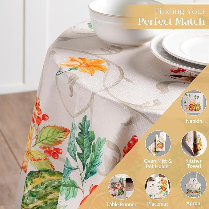 Maison d' Hermine Table Cloth Round Table 100% Cotton 69 Inches Fall Tablecloth Reusable Everyday Use for Thanksgiving Christmas Decorations Dining Farmhouse Party (Lumina)
