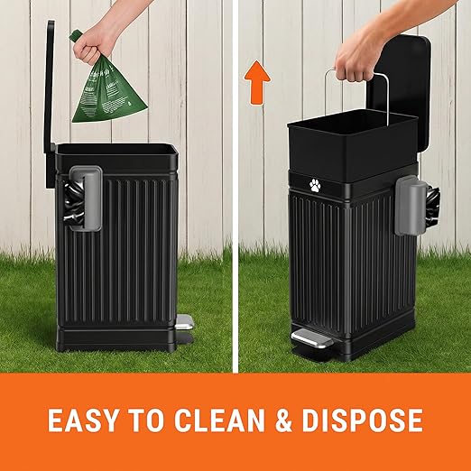 Pupzle Dog Poop Trash Can Outside, 3.2 Gal Metal Dog Waste Trash Can with Lid Outdoor, Waste Container with Pedal Garbage Poop Bin, Poo Bucket Outdoor with Lid for Backyard Odor Control