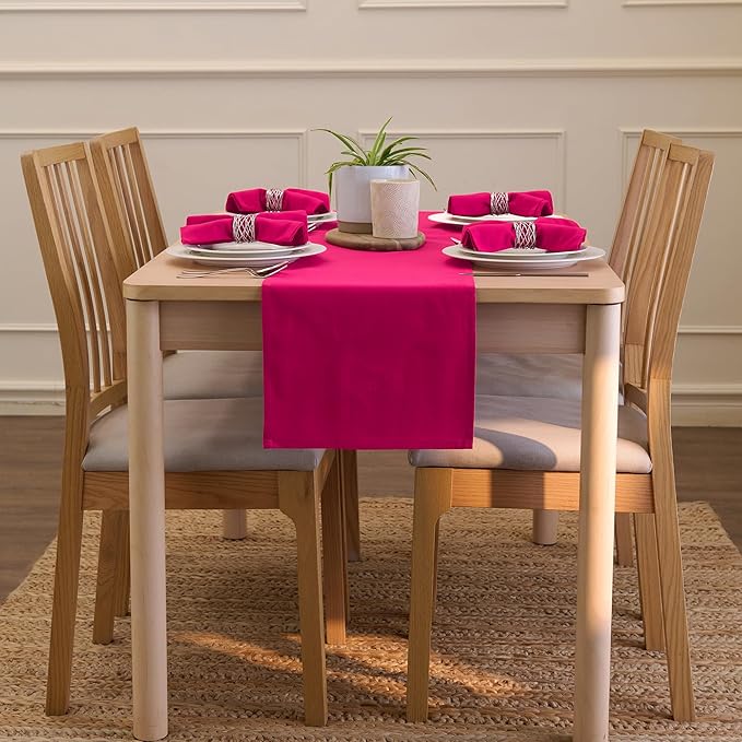 Encasa XO Table Runner 13"x104" Long | Cotton Canvas Fabric | Hot Pink Solid Color | Machine Washable & Durable