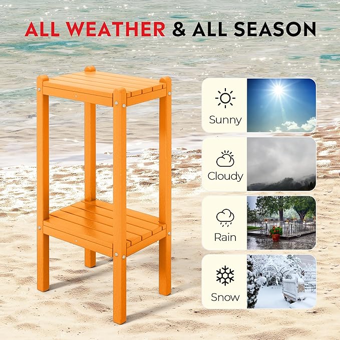 Costaelm Outdoor Side Table, 2-Tier Small Patio Coffee Tables for Outside, Outdoor End Tables for Patio, Adirondack Side Table for Outside, Outside Table for Pool, Porch, Garden, Orange