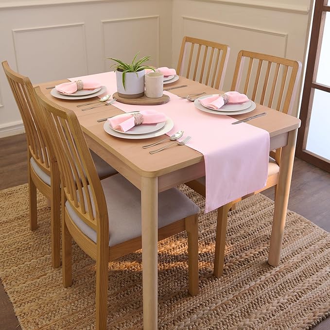 Encasa XO Table Runner 13"x48" Long | Cotton Canvas Fabric | Light Beige Solid Color | Machine Washable & Durable