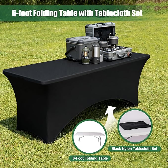 FWTI Deal 6 Feet Foldable Table & Tablecloth Set, Built in Carrying Handle & Alloy Steel Legs, Heavy Duty Portable for Party, Dining, Wedding, Picnic, Camping, Utility - White (Table&Tablecloth)