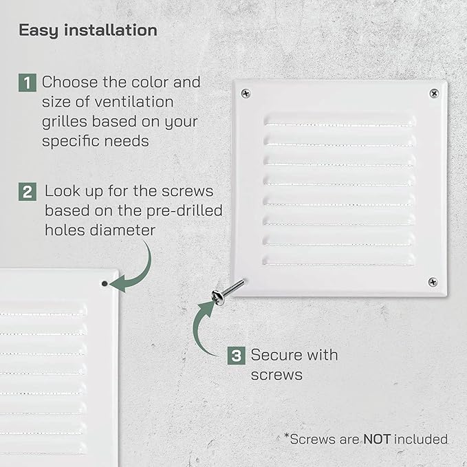 Vent Systems - 5 x 5 Inch (Inner) Pack of 5 White Metal Square Soffit Air Vent Grille Cover, Register Vent Deflector Louver Built-in Mesh HVAC for Bathroom Home Office Kitchen 6.5" x 6.5" (Outer)