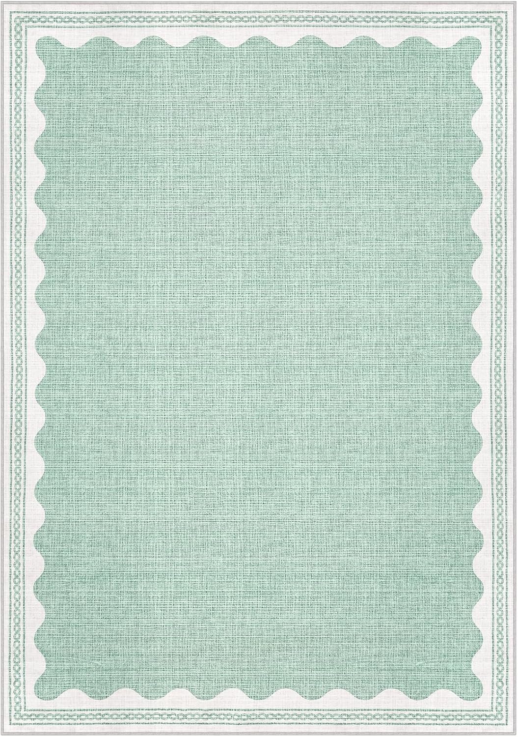 Scalloped Washable Rugs for Living Room, Solid Green 6x9 Area Rugs for Bedroom Girls, Non Slip Scalloped Rug with Rubber Back, Soft Dorm Nursery 6x9 Rugs for Dining Room