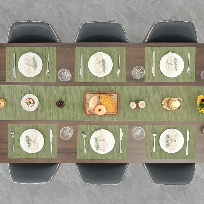 Myir JUN Table Runner, Vinyl Table Runner Indoor Arbitrarily Cropped Runner for Table Heatproof for Home Party (Green, 15 x 94 inch)