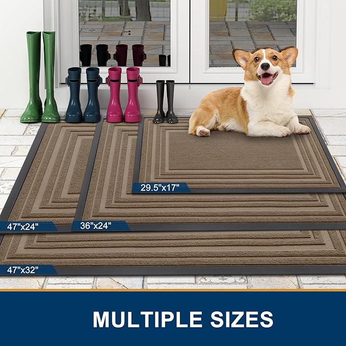 Buganda Front Door Mat Indoor Outdoor Entrance, Non-Slip Natural Rubber Doormats, Easy Clean, Low Profile, Dirt Trapper Entryway Floor Mats for Outside, Garages and Patios, 36x24, Light Brown