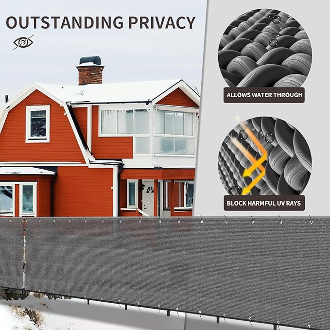 LOVE STORY Custom Size 3.3'x5' Dark Grey Balcony Privacy Screen,UV Block Privacy Fence Screen,90% Shield for Outdoor Pool Garden Apartment Railing