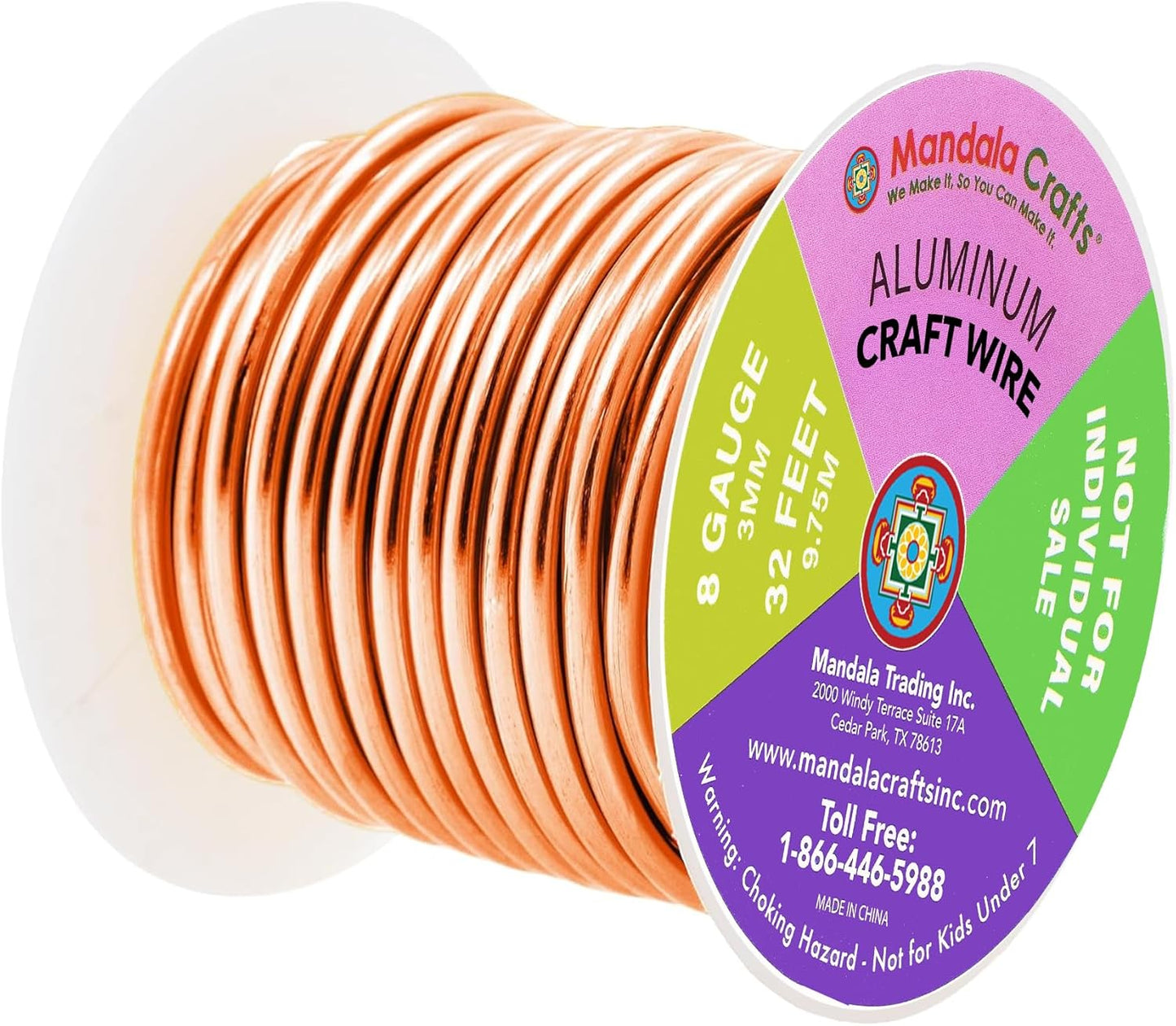 Mandala Crafts 8 Gauge Anodized Aluminum Craft Wire for Jewelry Making - 120 FT Colored Flexible Silver Copper Gold True Blue Purple Pink Wire - Bendable for Bonsai Armature Crafting Sculpting