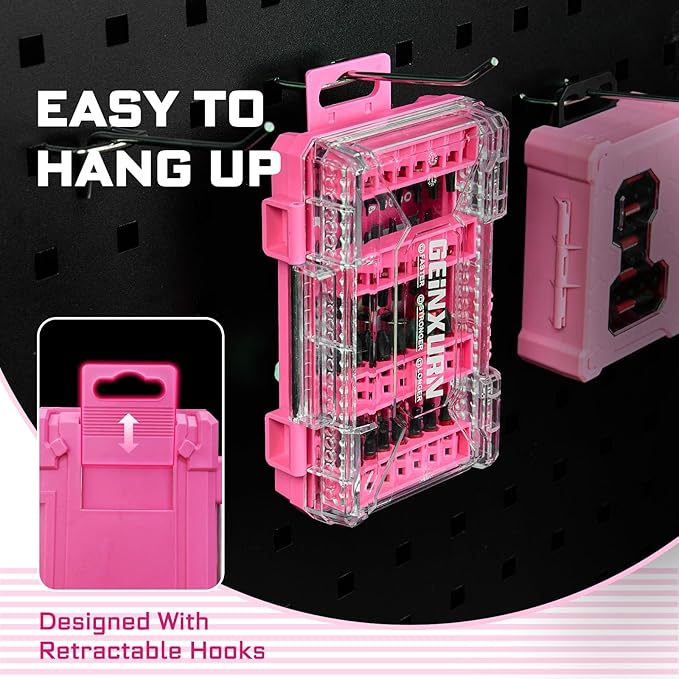 40Pieces Impact Screwdriver Bits Set, Magnetic S2 Steel Phillips/Slotted/Square/Torx Insert Power Bits Tips, Impact Bit Holder with Pink Storage Box Case