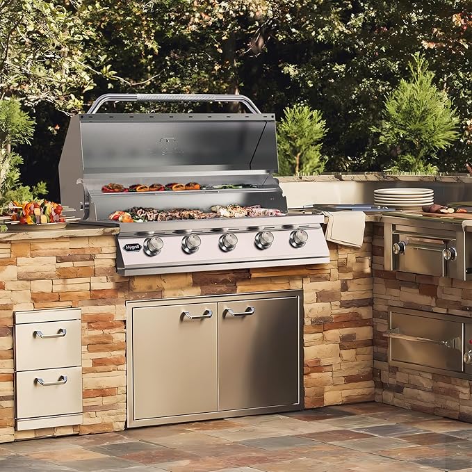 Hygrill 40-Inch Built In Grill, Stainless Steel 5-Burner Grill Head for Outdoor Kitchen, Liquid Propane