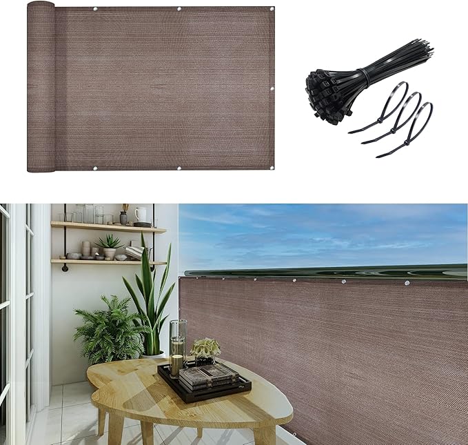 3'x10'Balcony Privacy Screen Cover Fence Cover UV Protection Weatherproof Windscreen Heavy Duty for Patio, Backyard,Brown
