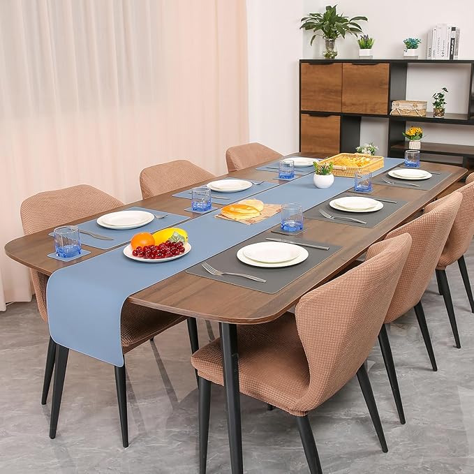 Myir JUN Table Runner Double Sided Vinyl Runner Table 72 Inch Long Runner for Table Washable Waterproof Non-Slip for Home Decorations Gray Sky Blue,12 x 72 inch