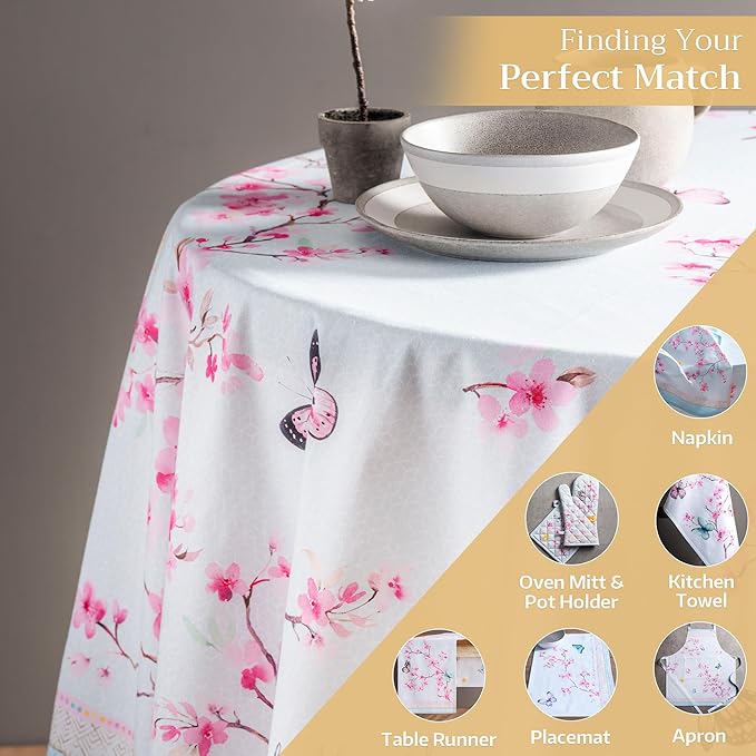 Maison d' Hermine Table Cloth Round Table 100% Cotton 69 Inches Tablecloth Reusable Decorative Everyday Use for Dining Room, Farmhouse, Home Party, Festive & Wedding Spring Summer - Blossoms In Spring