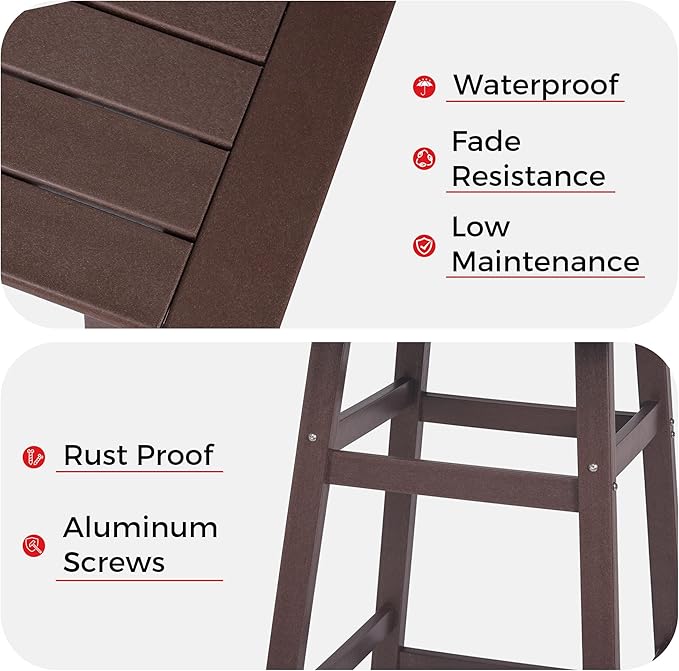 Costaelm Outdoor Bar Table, 42" Counter Height Square Patio Cocktail Bar Table with Umbrella Hole, Patio Bistro Dining Pub Table for Front Porch Deck Backyard Garden, Dark Brown