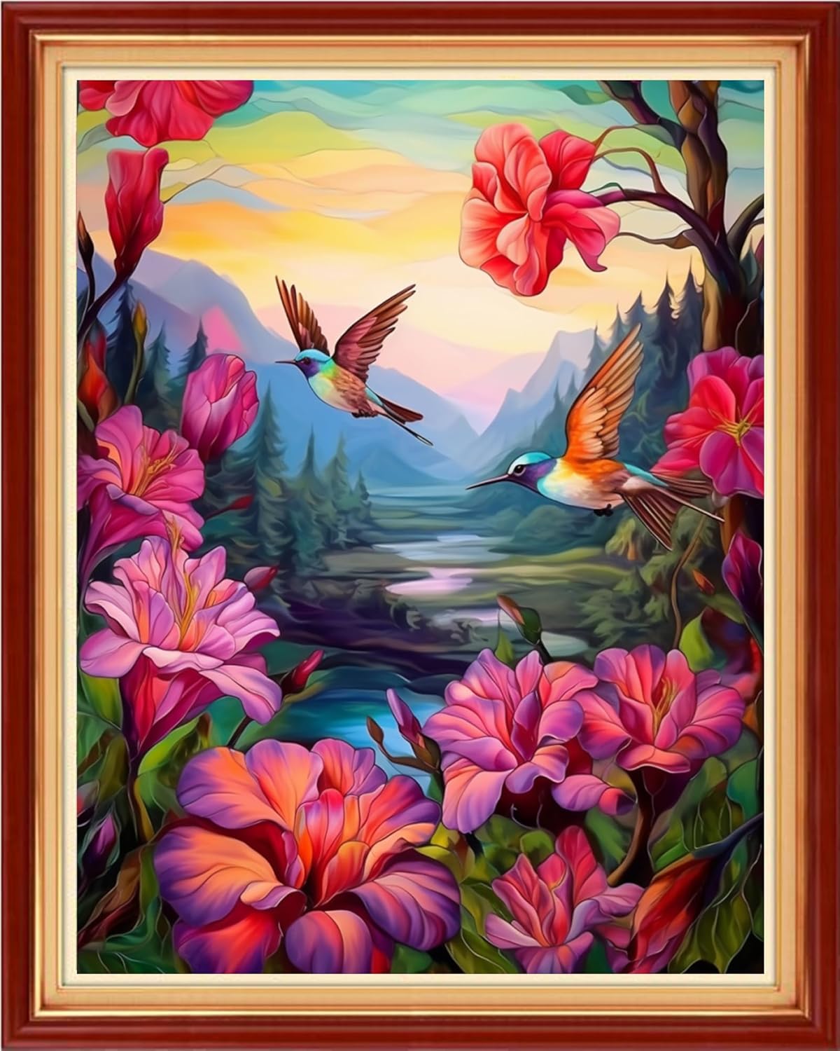 Dimensean Stamped Cross Stitch Kits Full Range of Embroidery Patterns Starter Kits for Beginners Adult or Kids DIY Cross Stitches Needlepoint Kits 11CT-Hummingbird Flowers 16x20 inch