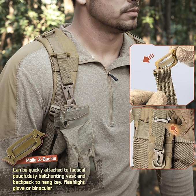 LIVANS Molle Belt Clip Key Holder Tactical Battle Belt Plate Carrier Vest Attachment Clip for Hanging Keys or Gloves, Universal Fit Molle Accessories Clip |T-Mount Clash Hook, Include Z-Buckle