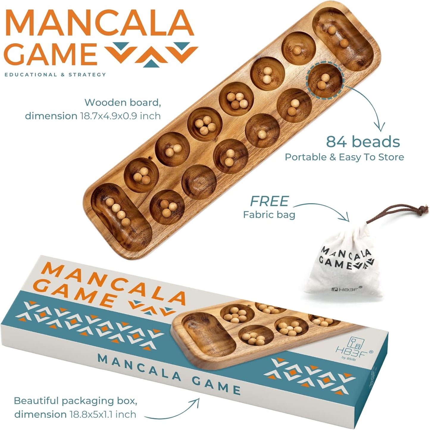 BSIRI Mancala Wooden Classic Board Game Entertainment for Family AdultsTeens Kids Ideal for Game Nigh Play with 2 or More People in All Ages