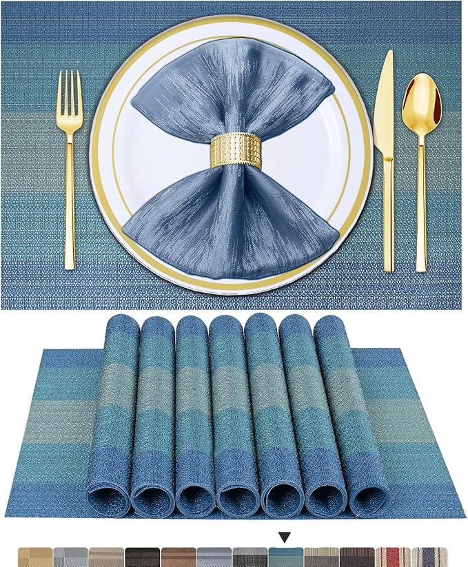 BETEAM Placemats Set of 8, Woven Vinyl Placemat for Dining Table Washable Wipeable Kitchen Place Mats Durable Indoor Outdoor Table Mats