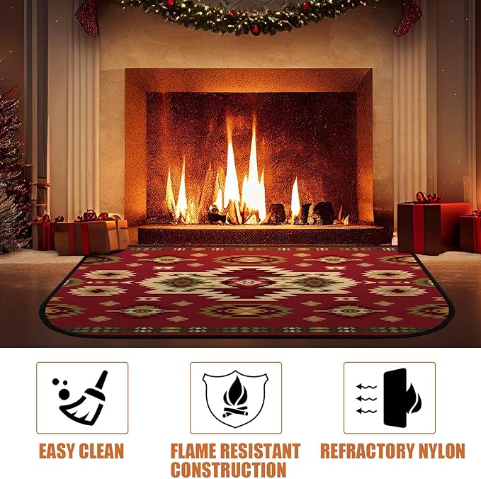 Demissle Cabin Fireplace Hearth Rug Fireplace Mats Cabin Southwestern Fireproof Rug Fire Resistant Mat for Wood Stove Floor for Kitchen Indoor Outdoor(24 x 36 Inch,Elegant)