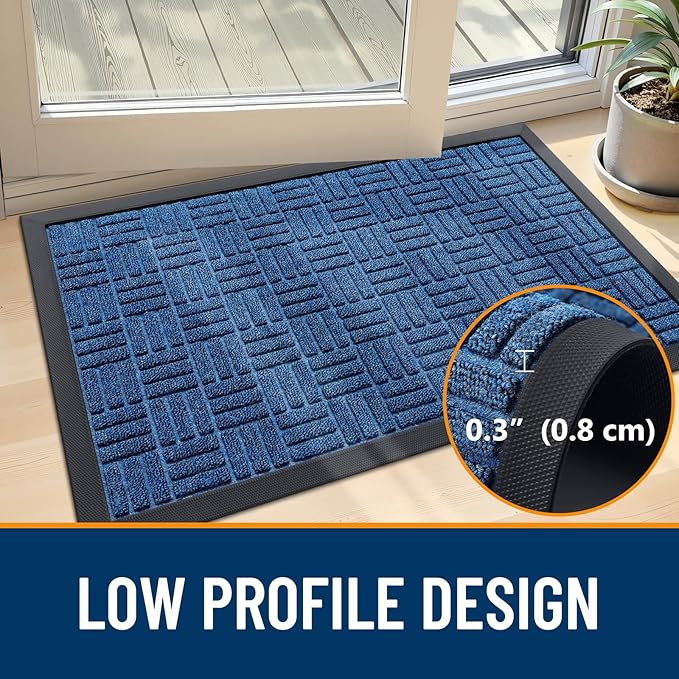 OLANLY Front Door Mat Outside Entrance 59x34, Absorbent, Heavy Duty Sturdy Natural Rubber Doormat Indoor Outdoor, Non-Slip, Stain and Fade Resistant, Low Profile Floor Mat for Entryway, Ocean Blue