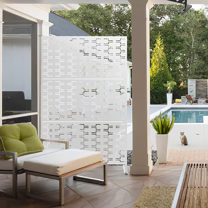 Elevens Free Decorative Privacy Screen with Stand, Outdoor Decor Privacy Fence Screen Metal Fence Panels, Outdoor Divider for Garden Patio Backyard, White-Brick (A-GE04009)